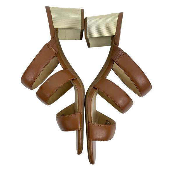 Michael Kors Paloma Flex Mule Sandals Gold Block Heel Brown Size 7M - Picture 5 of 11